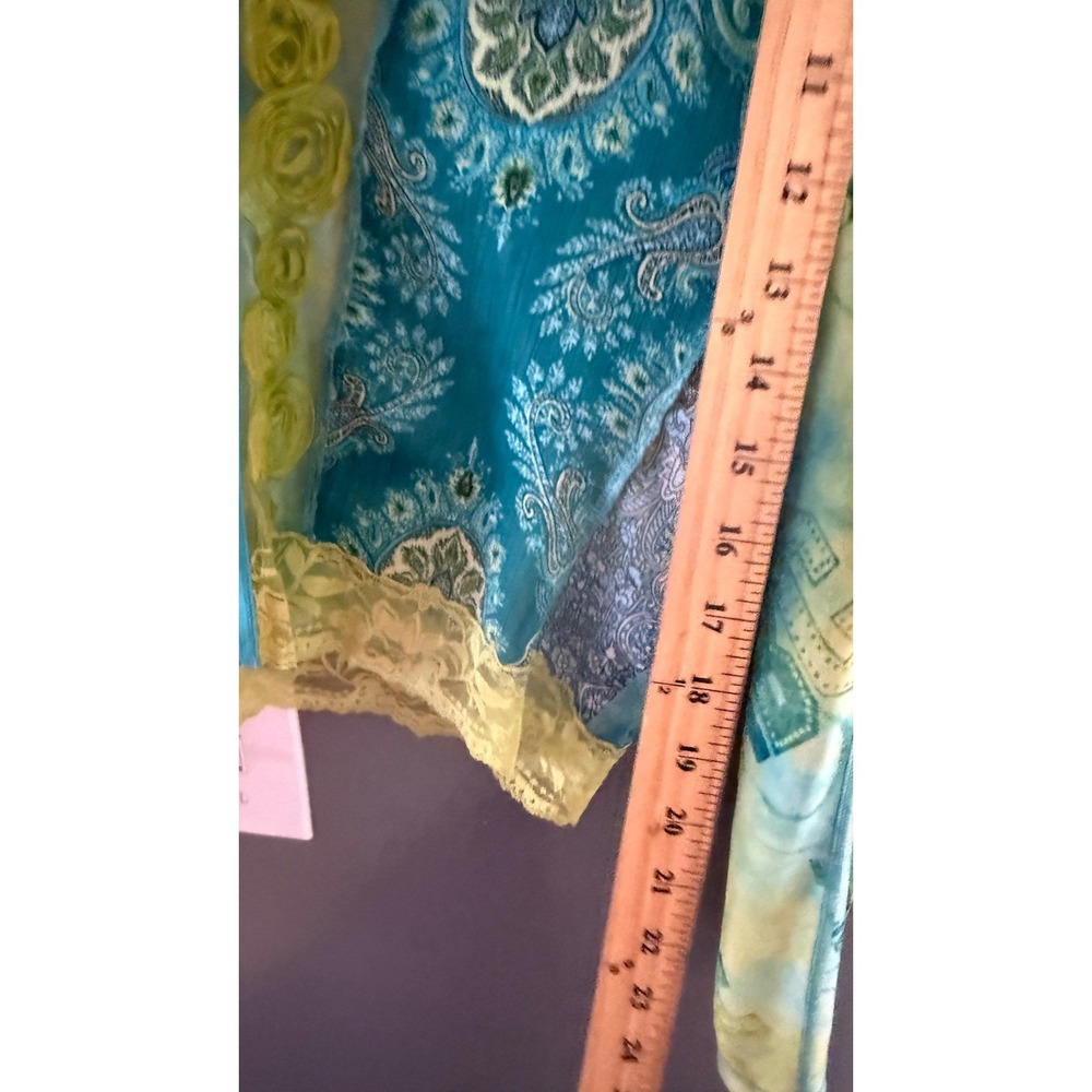 Jaipur Womens‎ Y2K Mesh Paisley Tie Dye Zip Up Hoodie Lace Rosette Turquoise L - Picture 7 of 9